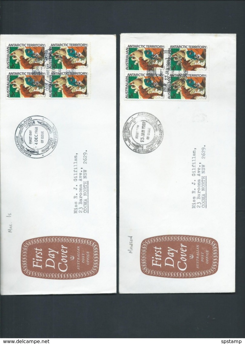 Australian Antarctic Territory 1966 - 68 5c Seals In Blocks 4 On All 4 Base FDC Set Official Addressed - FDC