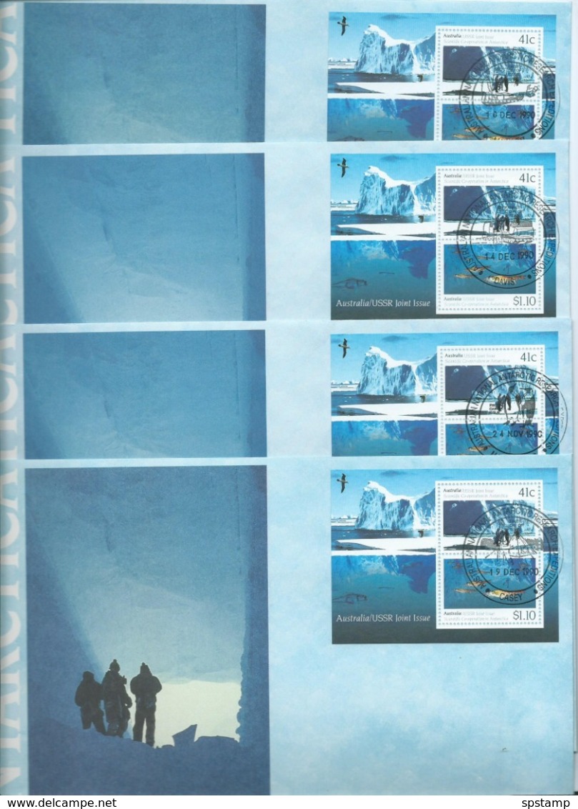 Australian 1990 Antarctic USSR Joint Issue Set Of 2 & MS On All 4 Base Set Of 8 FDC 's Official Unaddressed - FDC