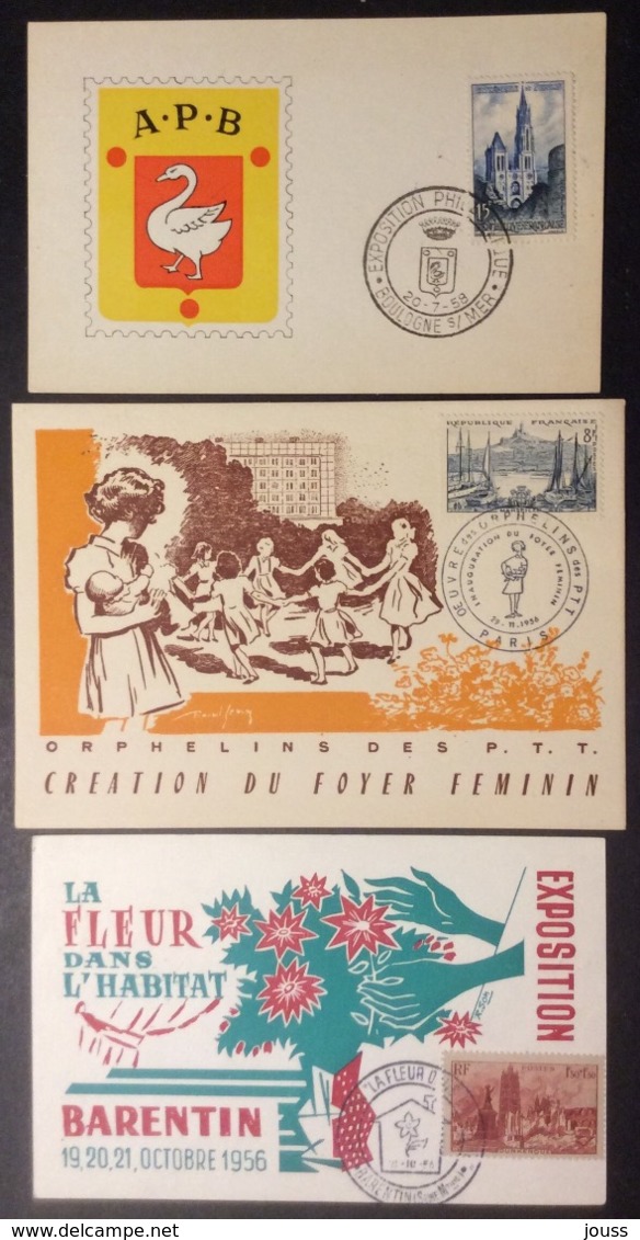 CM0295 Barentin Fleur Habitat Orphelins Foyer Féminin  A.P.B. Expo Boulogne Lot 3 Carte Maximum 744 1037 1165 - 1950-1959