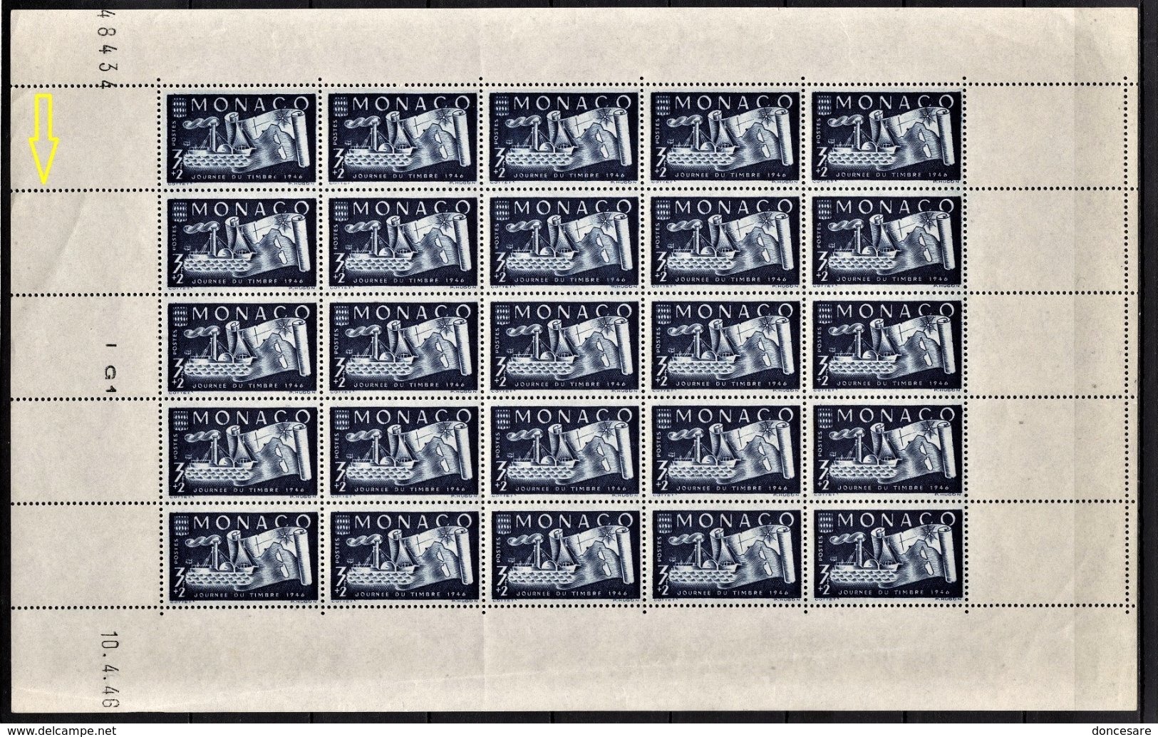 MONACO 1946  - FEUILLE DE 25 TP / Y.T.  N° 294 -  NEUFS** - Blocs