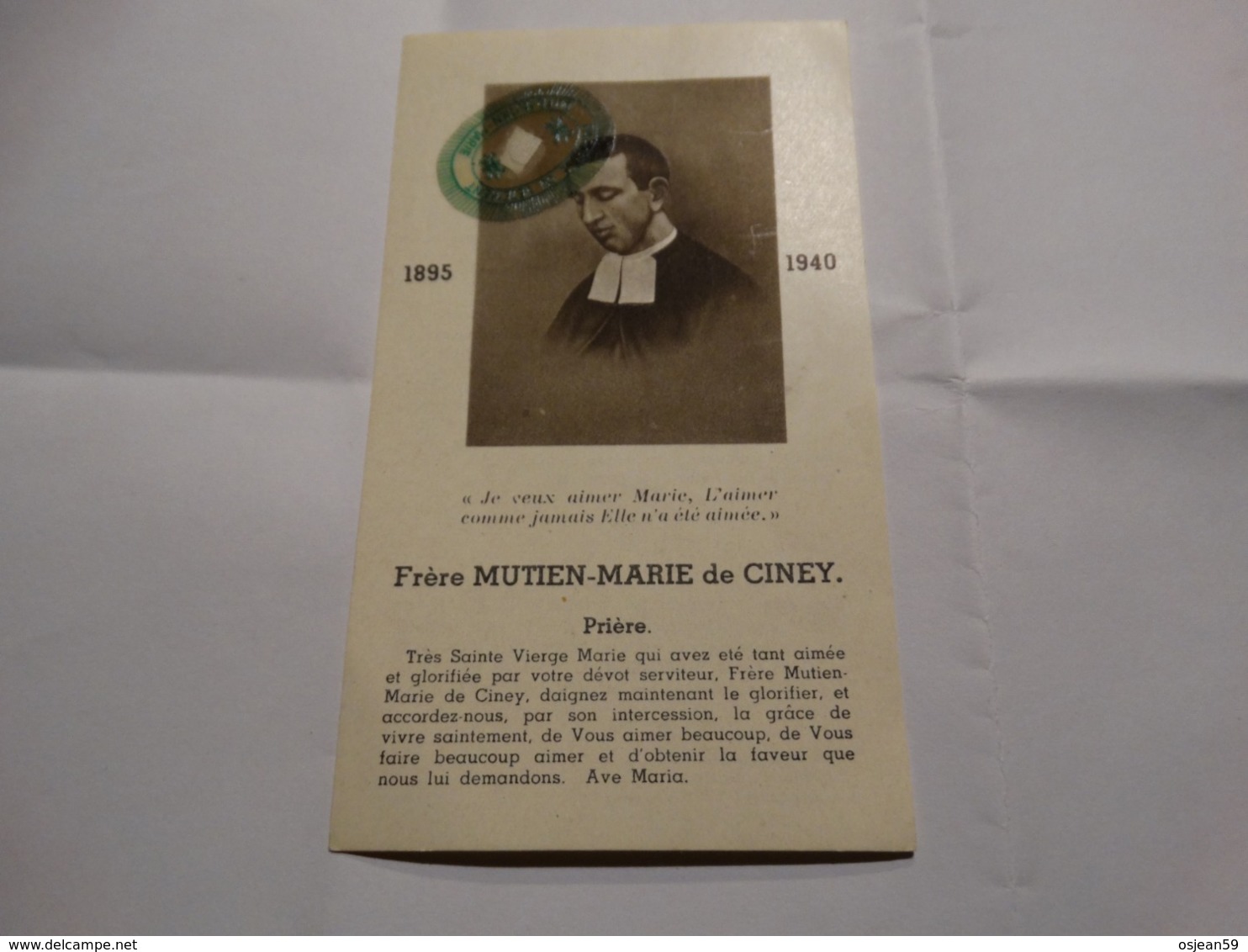 Frère Mutien-Marie De Ciney . 1895-1940. Prière. - Religion & Esotericism