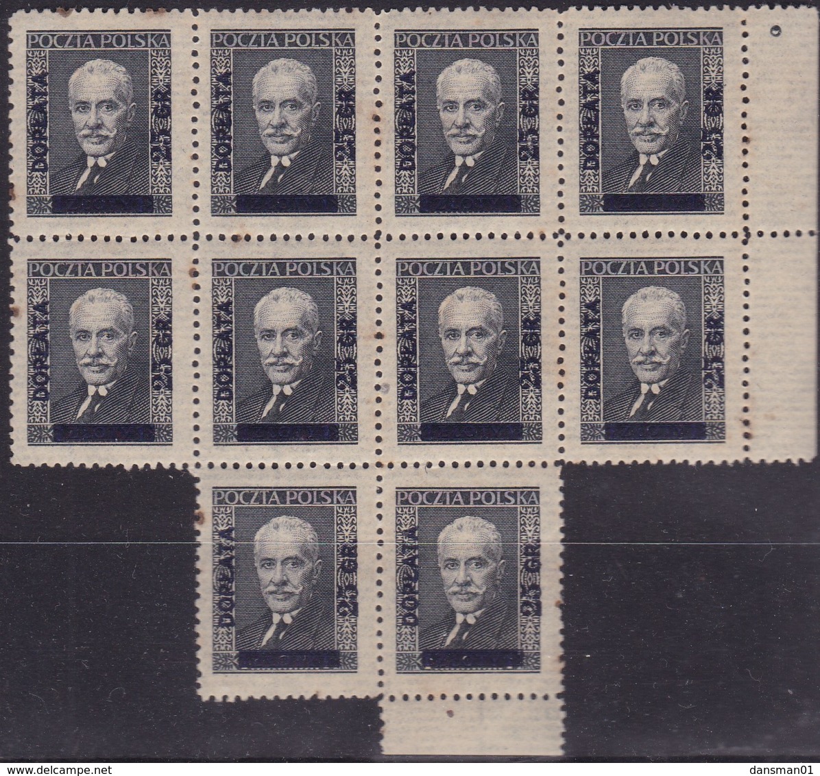 POLAND 1934 Postage Due Fi D91 Mint Hinged Block Of 10 - Postage Due