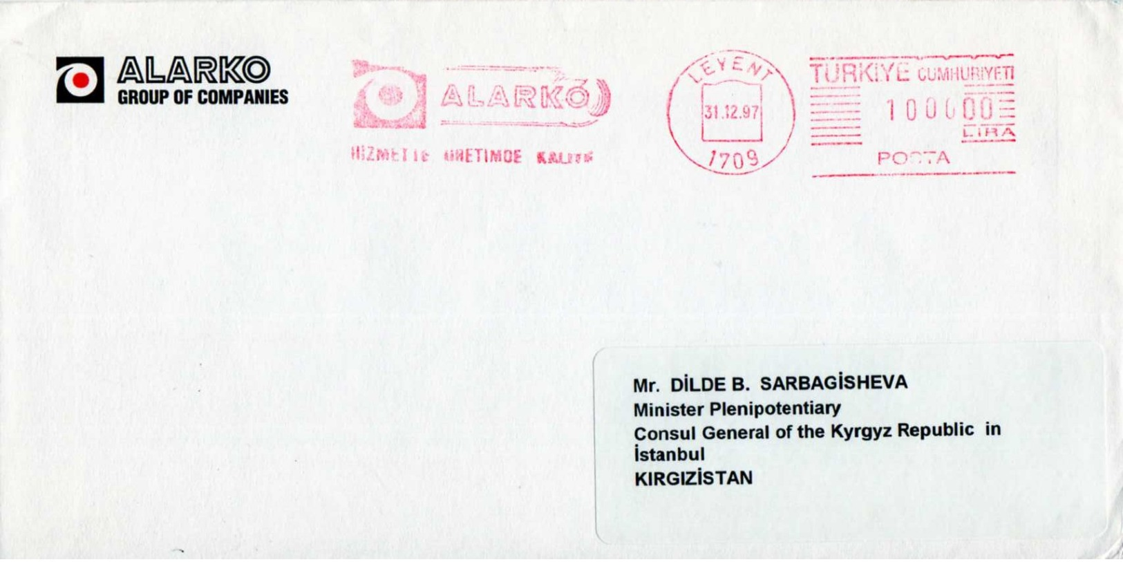 Mail: Turkey - Kyrgyzstan, 1997. - Lettres & Documents