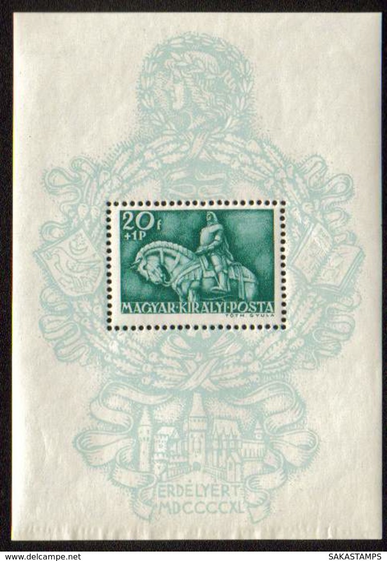 1940-(MNH=**) Ungheria Foglietto S.1v."anniversario Del Re Mathias Hunyadi"cat.Yvert Euro 7 - Nuevos