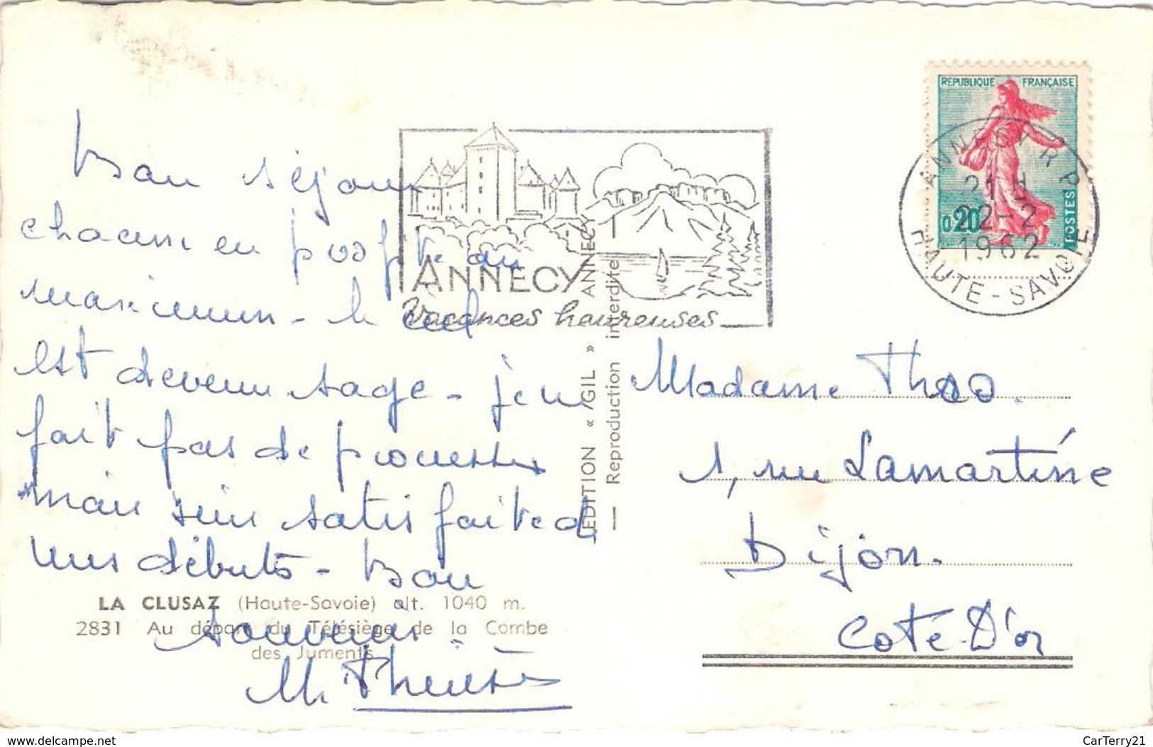 CPSM. LA CLUSAZ. DEPART DU TELESIEGE DE LA COMBE DES JUMENTS. FLAMME ANNECY.1962. - La Clusaz
