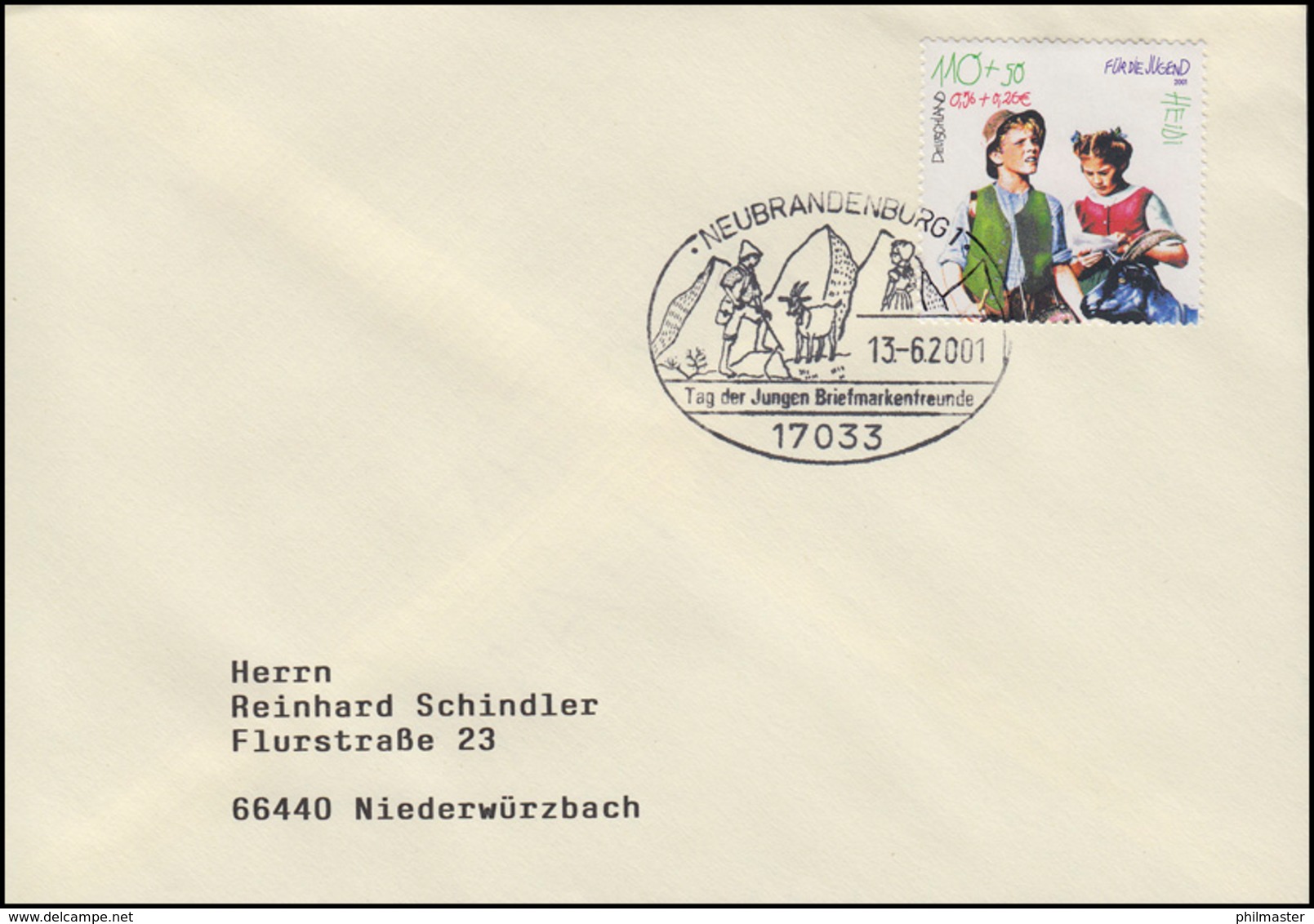 2192 Kinderbuch Heidi, EF FDC ESSt Neubrandenburg Geißenpeter & Ziege 13.6.2001 - Otros & Sin Clasificación