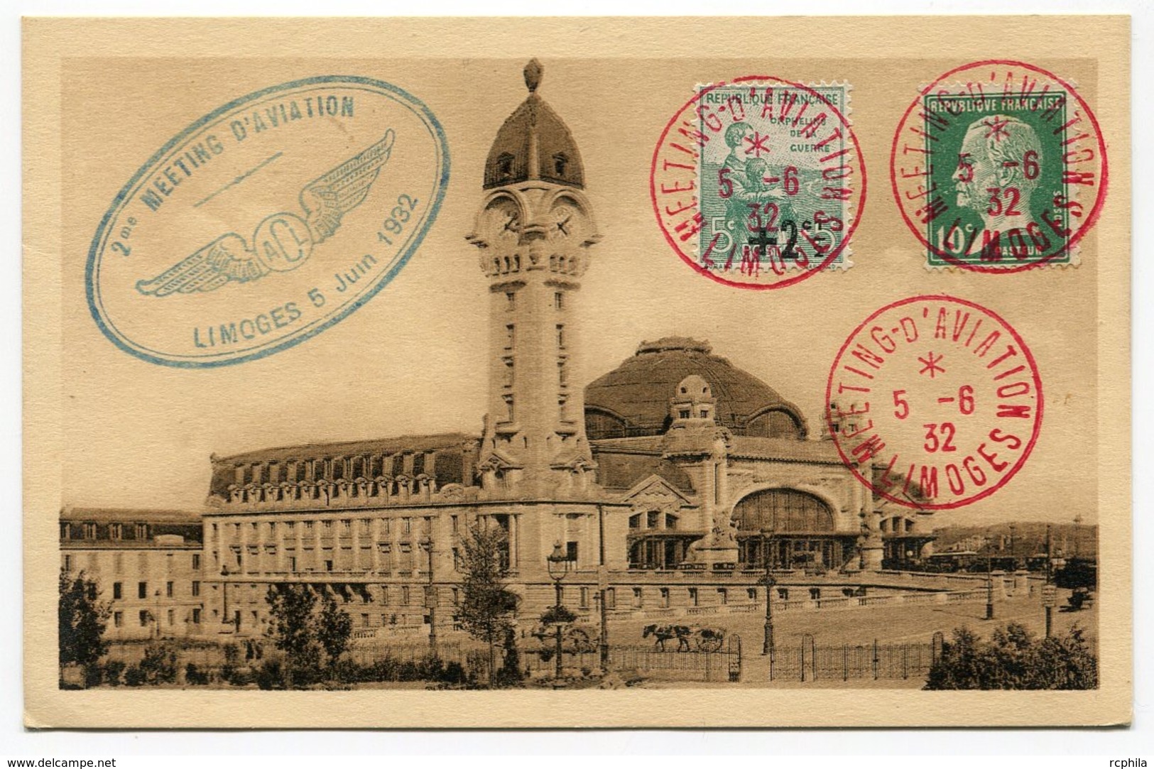 RC 14596 FRANCE 1932 LIMOGES MEETING D'AVIATION AFFR. ORPHELINS + PASTEUR TB - 1927-1959 Covers & Documents