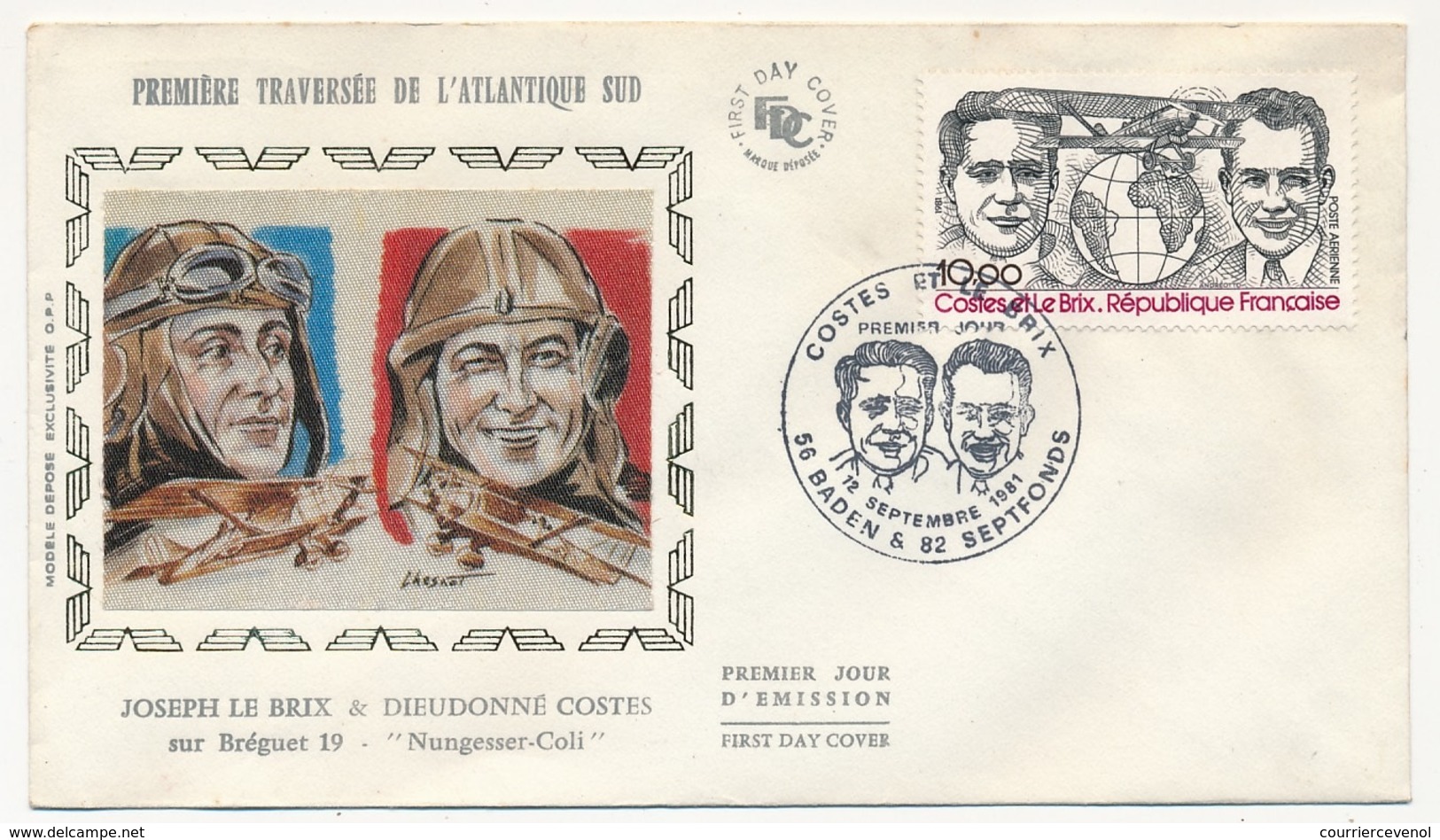 FRANCE - Enveloppe FDC Soie - 10.00F Costes Et Le Brix - Baden Et Septfons - 12 Sept 1981 - 1980-1989