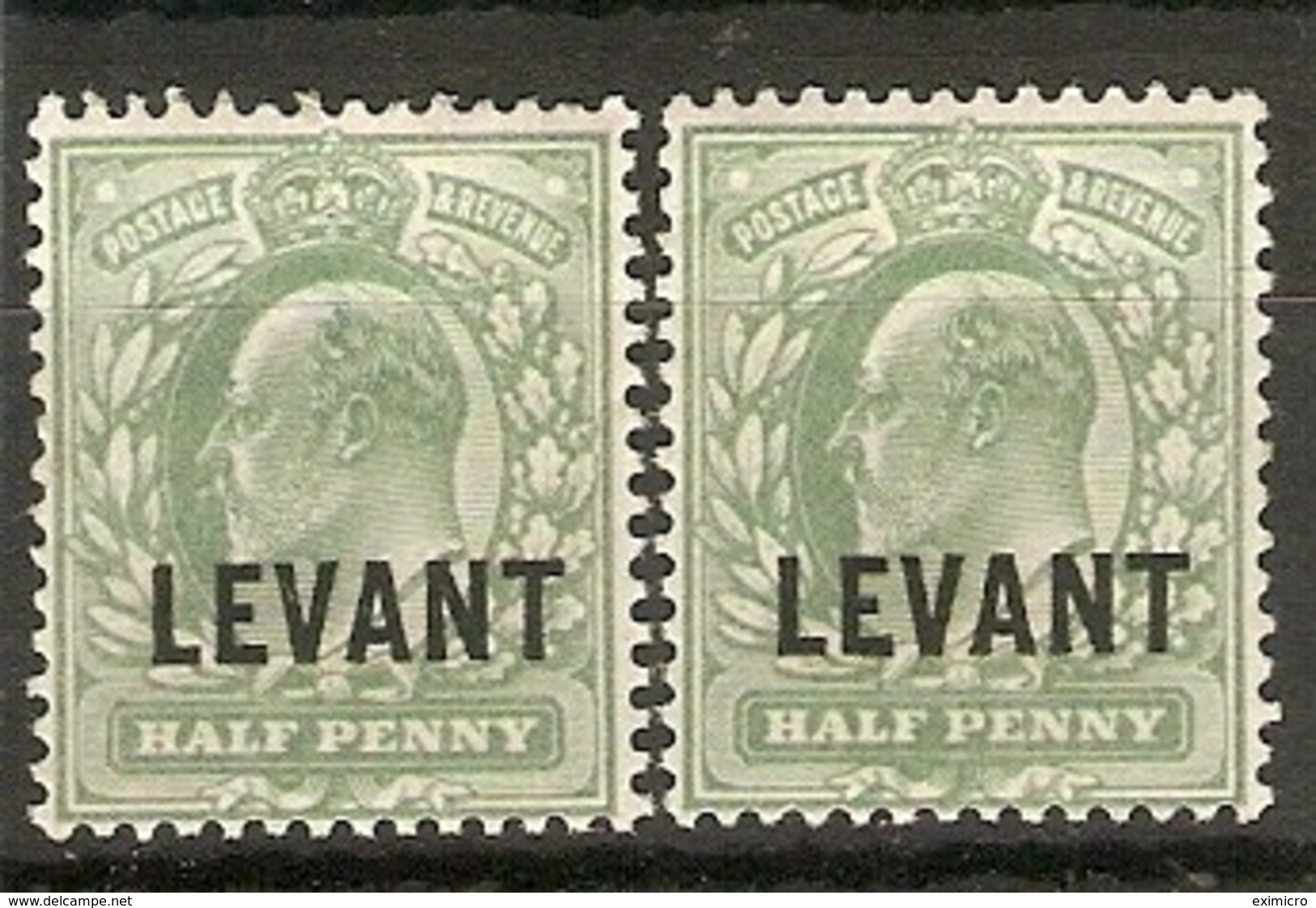 BRITISH LEVANT 1905 ½d PALE YELLOWISH GREEN AND ½d YELLOWISH GREEN SG L1/L1a MOUNTED MINT Cat £17 - British Levant