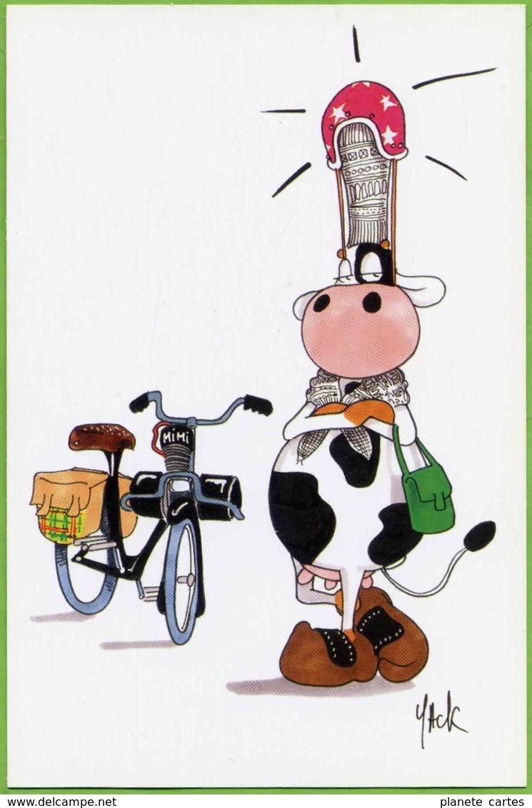 Vache Avec Coiffe Bigoudène Et Vélosolex ... (dessin De Yack) Sabots, Solex - Humour