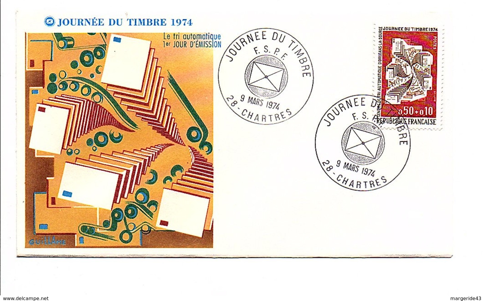 FDC 1974JOURNEE DU TIMBRE - CHARTRES - 1970-1979