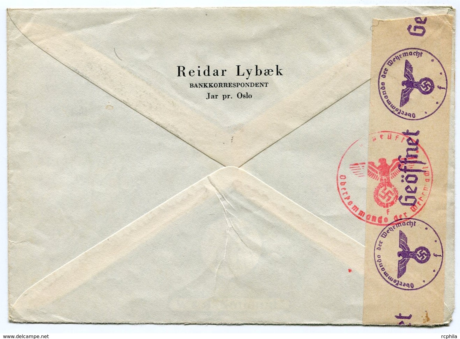 RC 14604 NORVEGE 1943 LETTRE RECOMMANDÉE POUR LA FRANCE AVEC CENSURE ALLEMANDE - Storia Postale