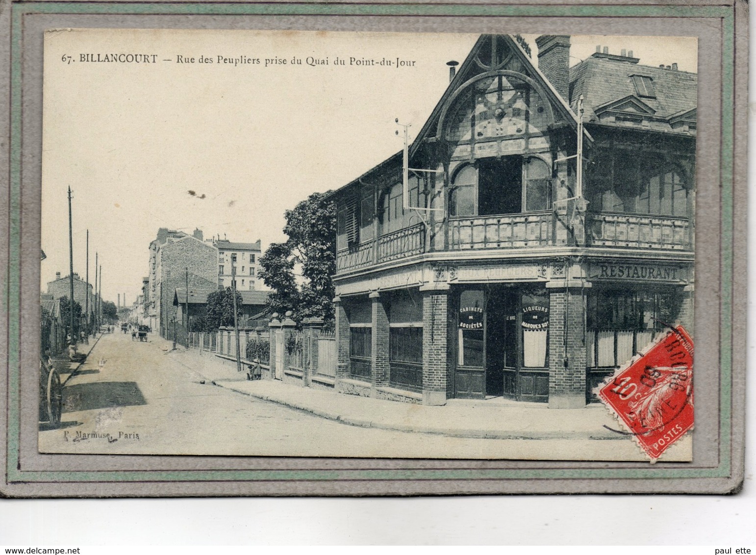 CPA -BOULOGNE-BILLANCOURT (92) -Aspect Du Restaurant Aux Peupliers à L'angle De La Rue Et Du Quai Du Point Du Jour -1909 - Boulogne Billancourt