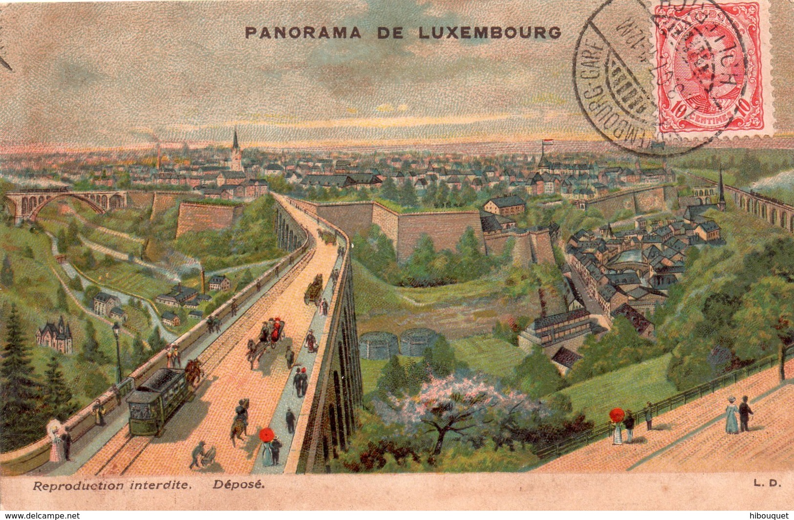 CPA, Panorama De Luxembourg, Colorisée, 1907, Obliteree Luxembourg-Mollerich, Timbre 10 Centimes - Luxembourg - Ville