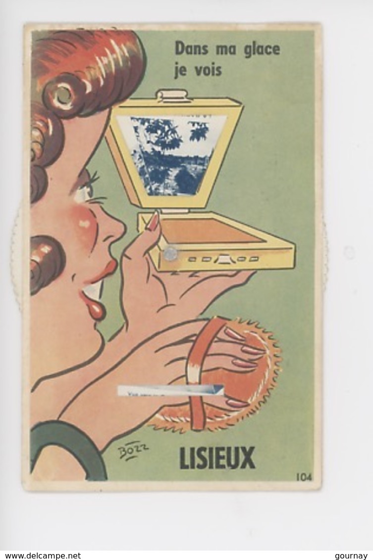 Bozz Illustrateur - Lisieux - Dans Ma Glace, Je Vois Lisieux, Carte Système 8 Vues - Femme Poudrier Miroir - Lisieux