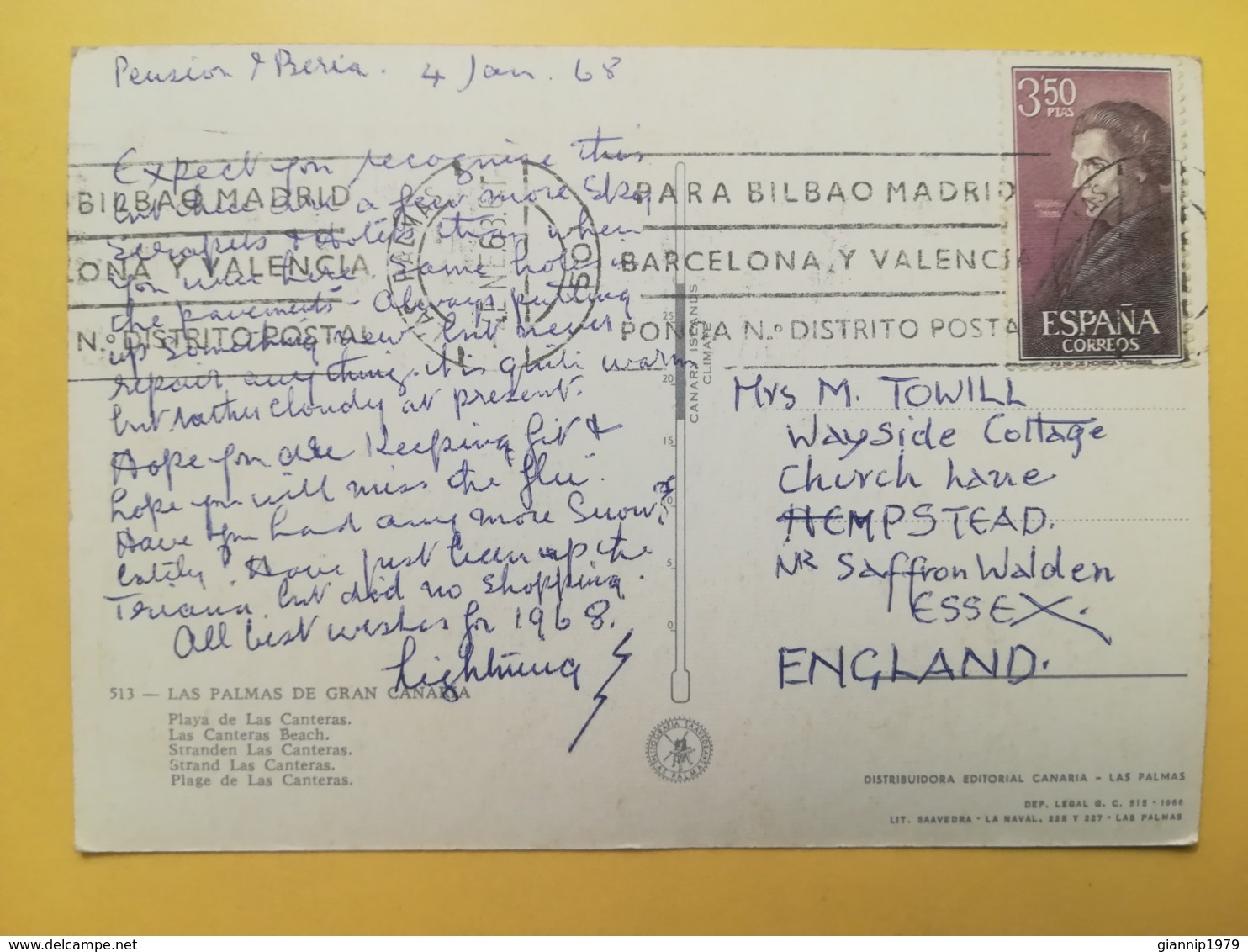 CARTOLINA POSTCARD SPAGNA ESPANA 1963 LAS PALMAS DE GRAN CANARIA  BOLLO PERSONAGGI OBLITERE  ANNULLO - Gran Canaria