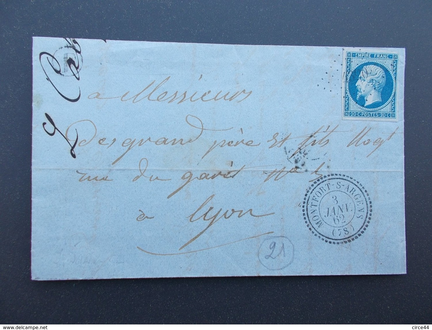 MARQUE POSTALE.VAR.CACHET MONTFORT -S-ARGENS.DE CARCES.TIMBRE EMPIRE.PC 4390.1862. - 1849-1876: Klassik