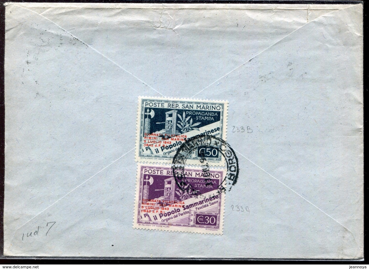 SAINT MARIN - N° 227 + 233A + 233B (2) + 253 + TAXE N° 63 A 65 + 70 / LETTRE DE BORGO LE 30/6/1946 POUR LA FRANCE - TB - Lettres & Documents