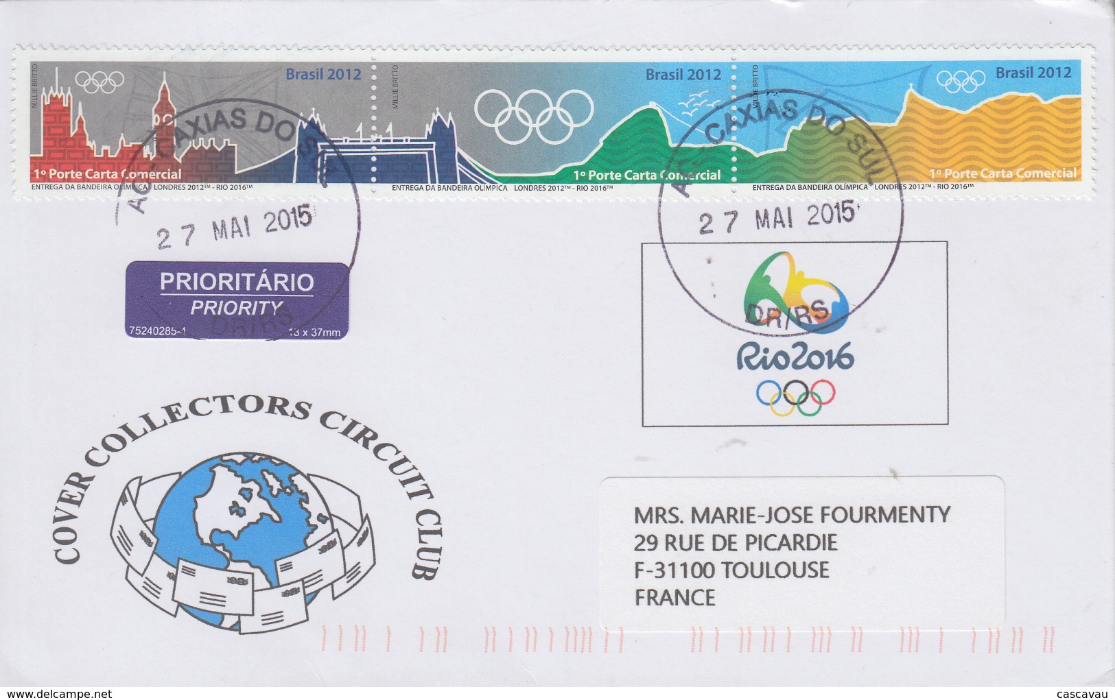 Enveloppe  BRESIL   Timbres  Triptyque   JEUX  OLYMPIQUES    RIO  DE  JANEIRO   2016 - Summer 2016: Rio De Janeiro