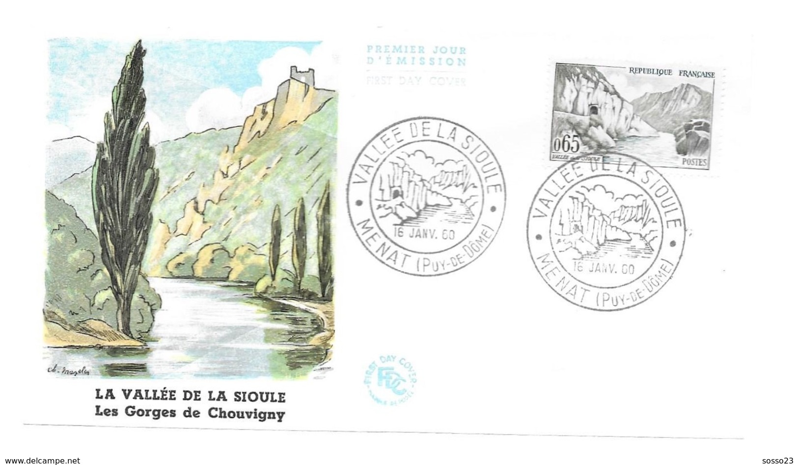 Enveloppe Premier Jour La Vallée De La Sioule 1960 - 1239 (Yvert Et Tellier) 0.65 C - 1960-1969