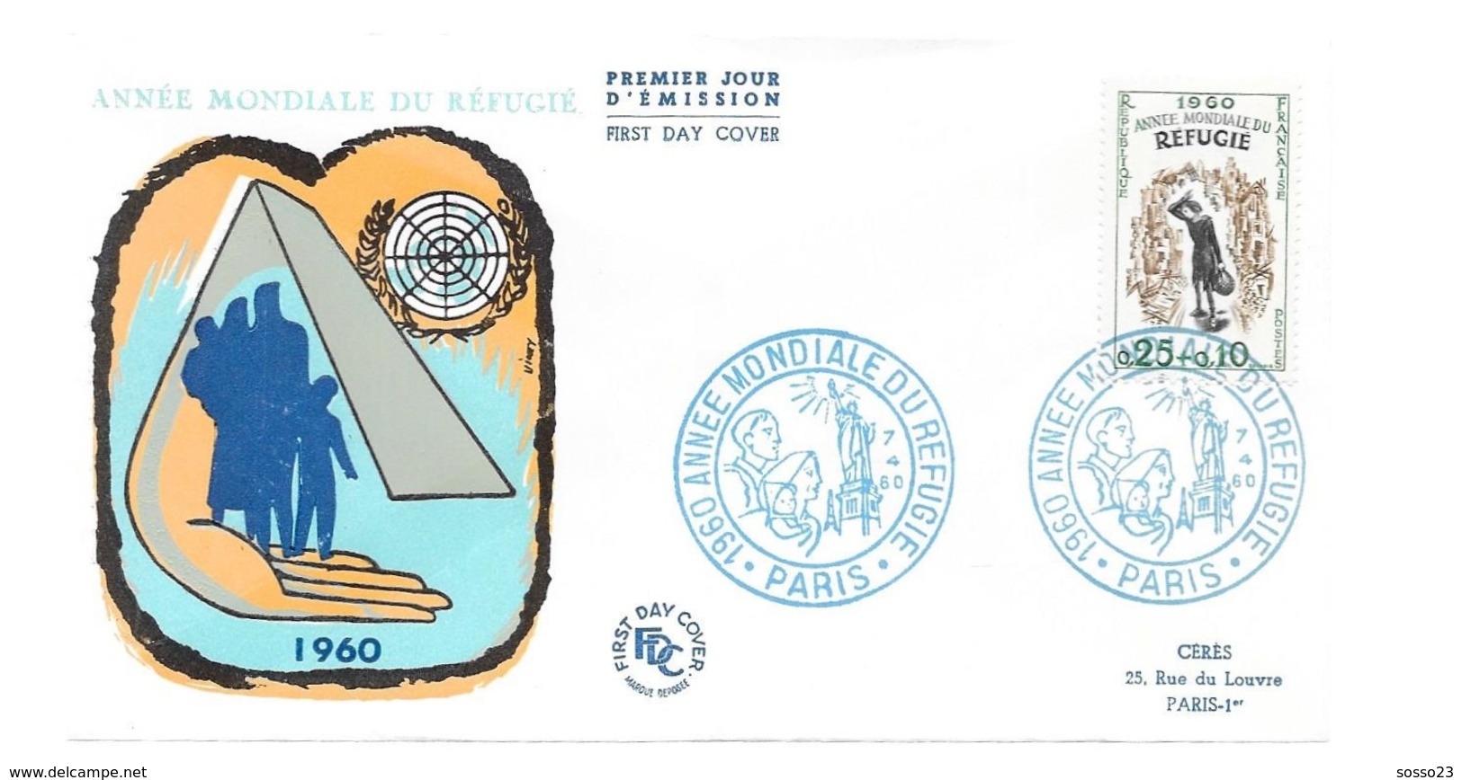 Enveloppe Premier Jour 1960 - ANNÉE MONDIALE DU RÉFUGIÉ Cachet : 1960 Année Mondiale Du Réfugié - 1960-1969