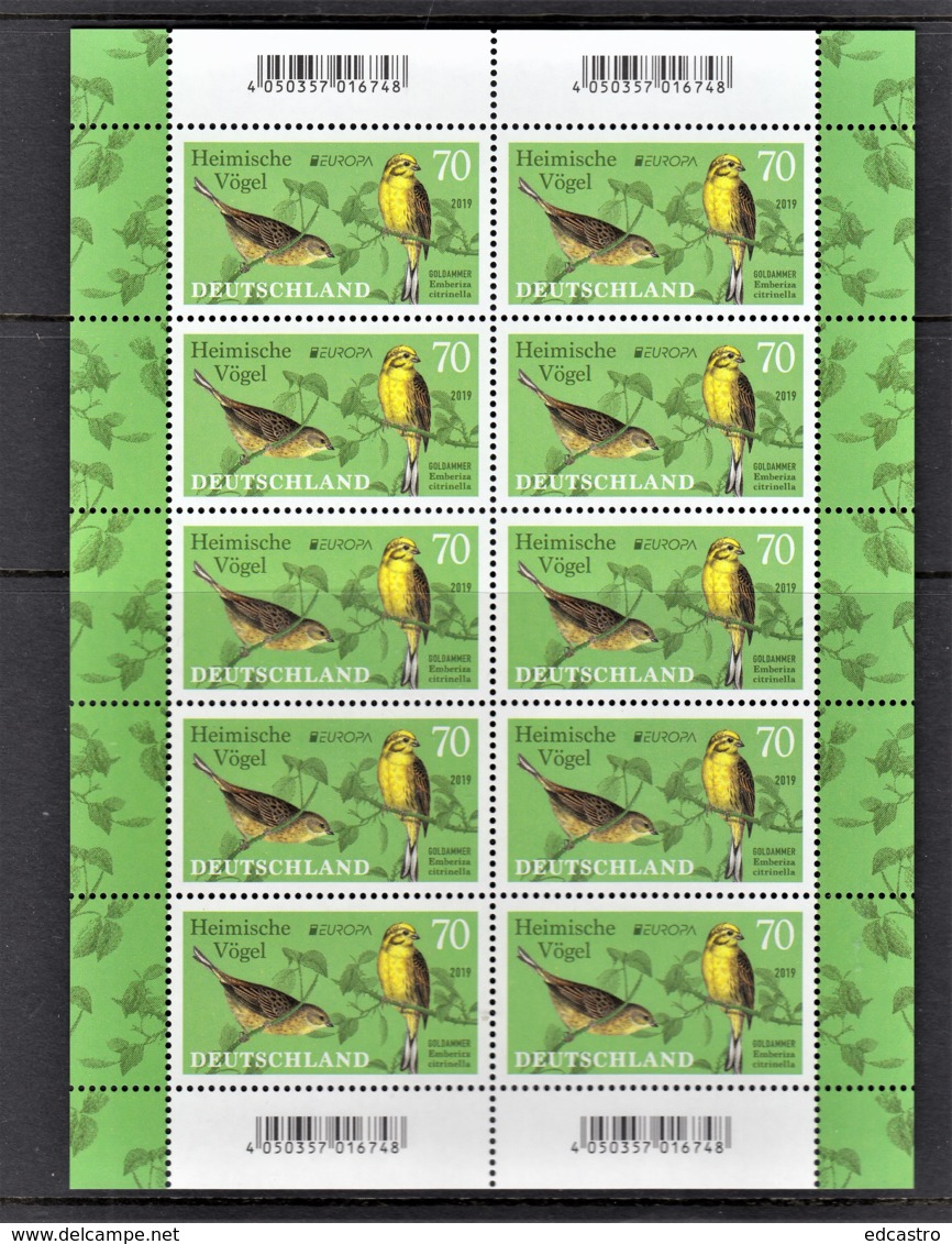 74.- GERMANY 2019 COMPLETE SHEET. EUROPA 2019 NATIONAL BIRDS - 2019