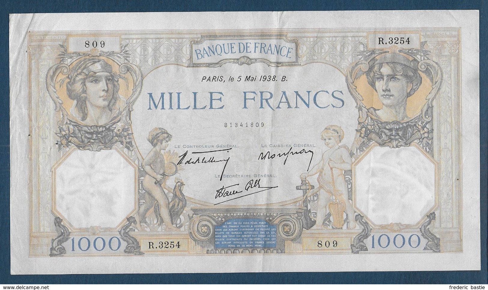 Billet 1000 Francs  Cérès Et Mercure  Du 5 Mai 1938 - 1 000 F 1927-1940 ''Cérès Et Mercure''