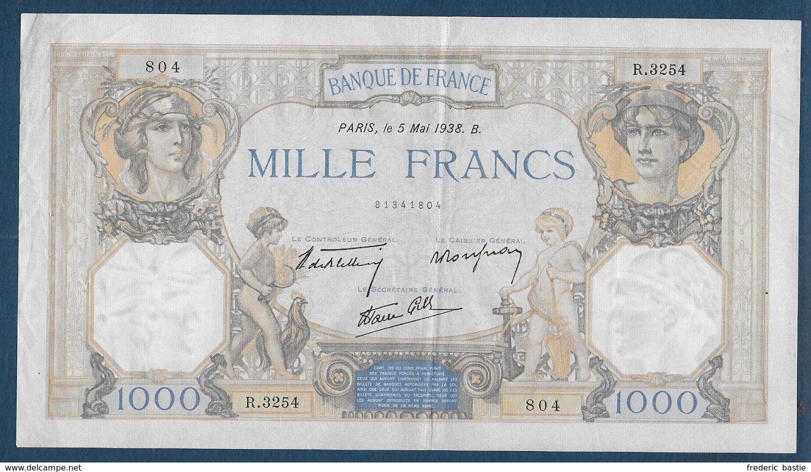 Billet 1000 Francs  Cérès Et Mercure  Du 5 Mai 1938 - 1 000 F 1927-1940 ''Cérès Et Mercure''