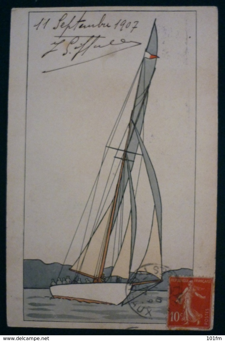 SAILING SHIP - OLD PAINTING , POSTED 1907 - Segelboote