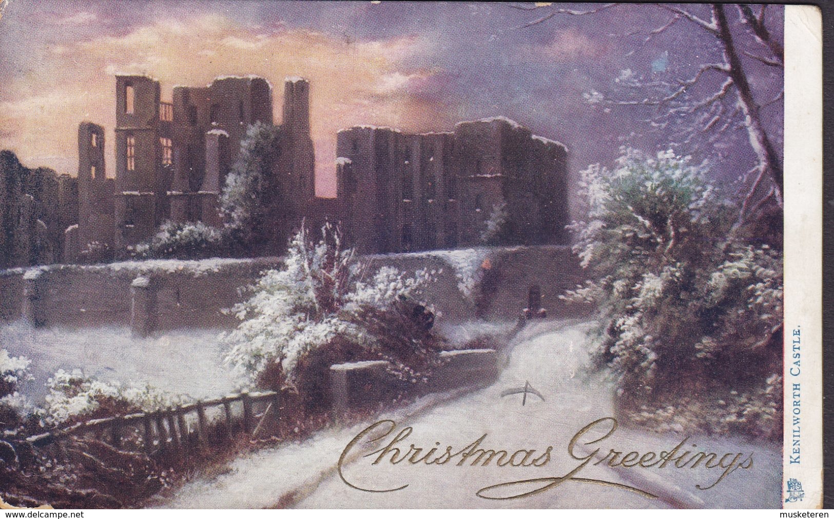 United Kingdom PPC Christmas Greetings Kenilworth Castle Raphael Tuck 'Oilette' No. 1468 Duplex Cds. BRADFORD 1904 - Coventry