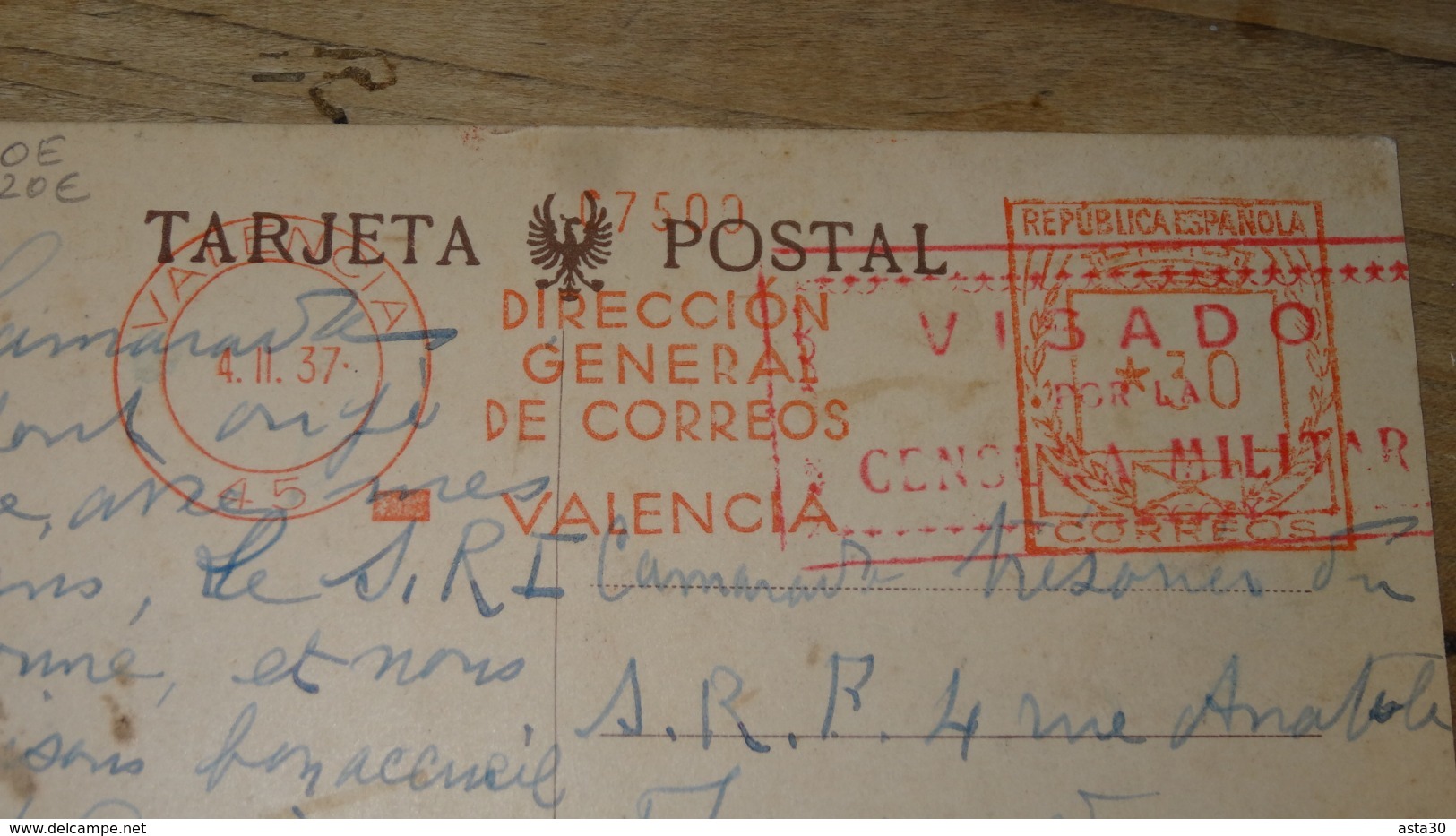 Carte Postal VALENCIA 1937 : VISADO CENSURA MILITAR .................... OE-4608 - Marques De Censures Républicaines