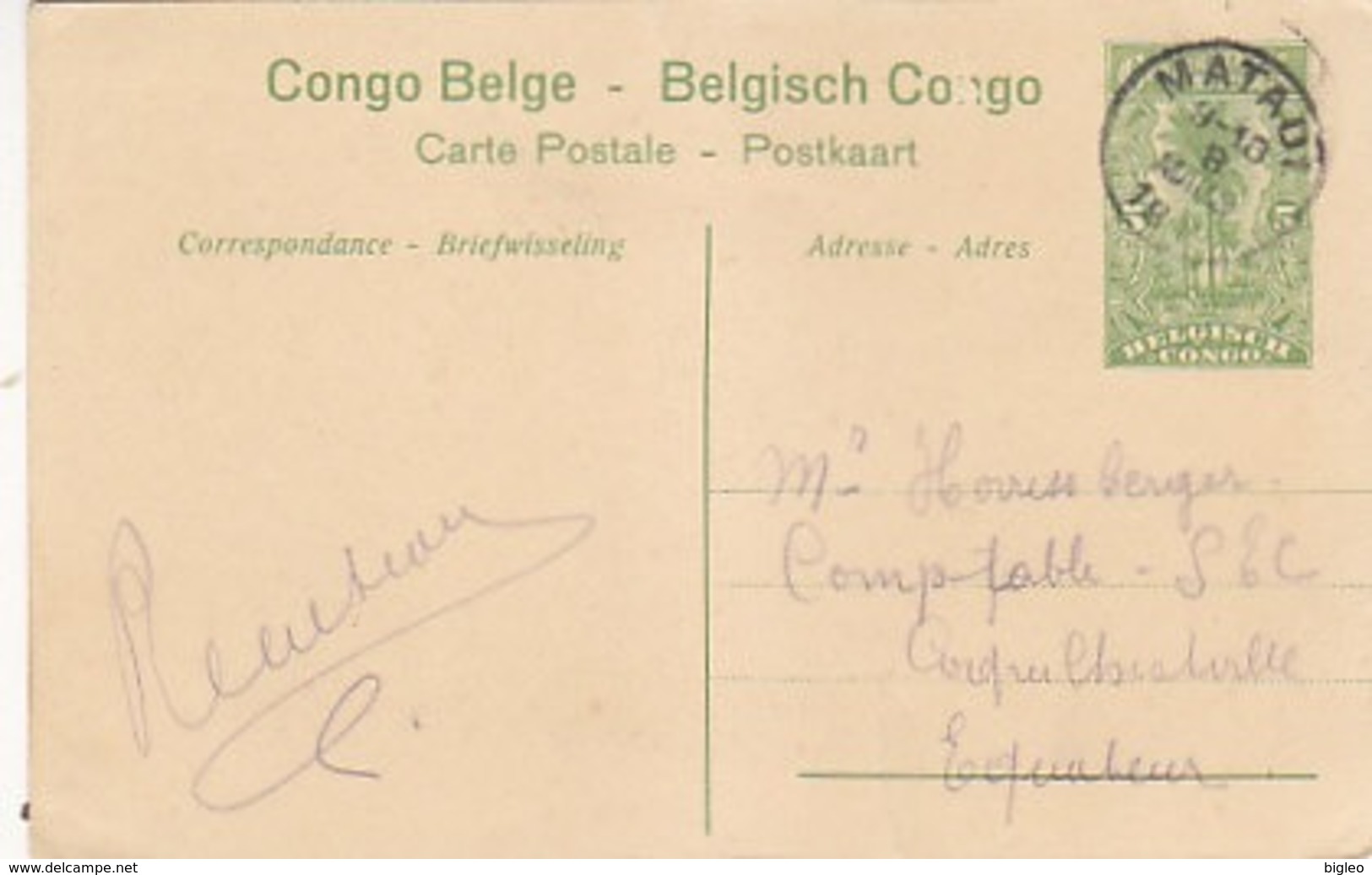 Congo Belge - Plantation De Funtumia - Entier Postal - Oblit.Matadi            (A-136-190513) - Congo Belge