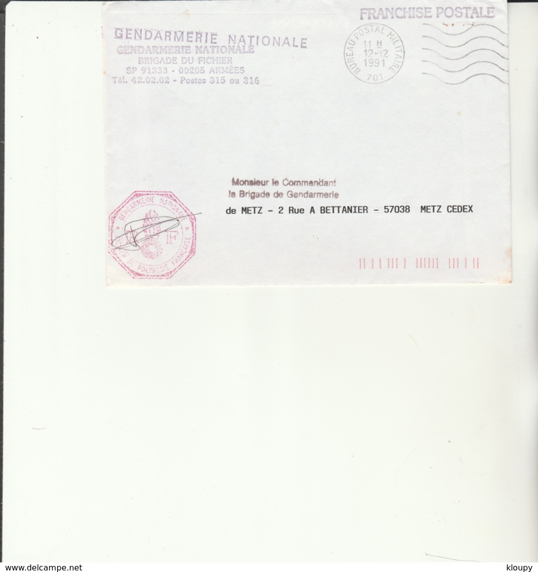 H 4 - Enveloppe Gendarmerie Fichier De Polynésie Française BPM 701 - Cachets Militaires A Partir De 1900 (hors Guerres)