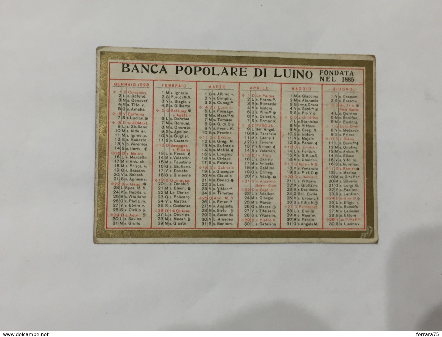 CALENDARIETTO BANCA POPOLARE DI LUINO 1928. - Formato Piccolo : 1921-40