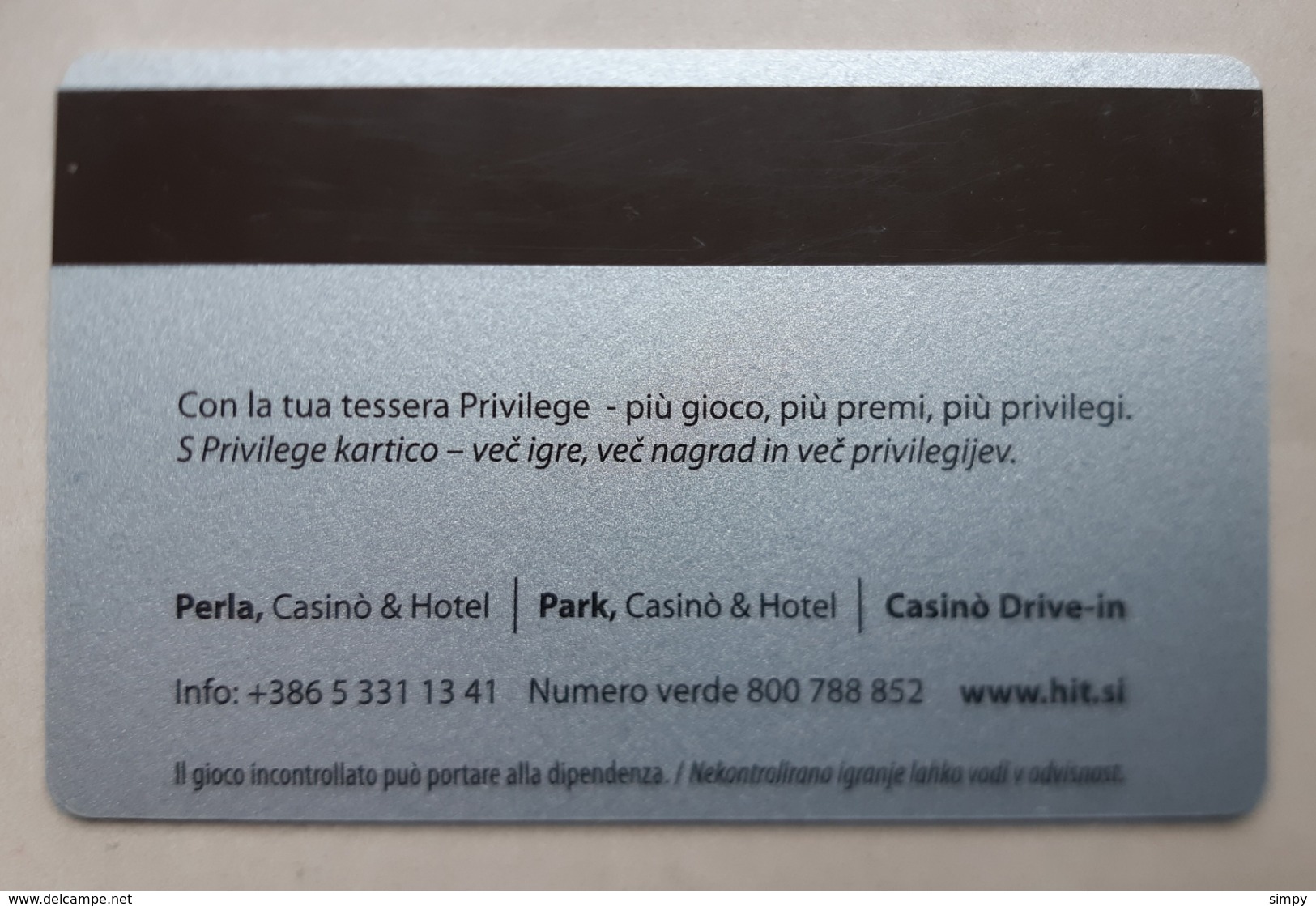 Hit Casinos SILVER Privilege Players Club Slovenia Casino Card Typ III. Italian Language On Back Side - Casino Cards