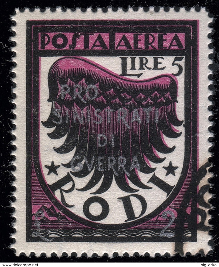 ITALIA - Occupazione Tedesca Dell'Egeo - PRO SINISTRATI DI GUERRA (soprastampati) Lire 5 + Lire 2 Nero E Lilla - 1944 - Dodekanisos