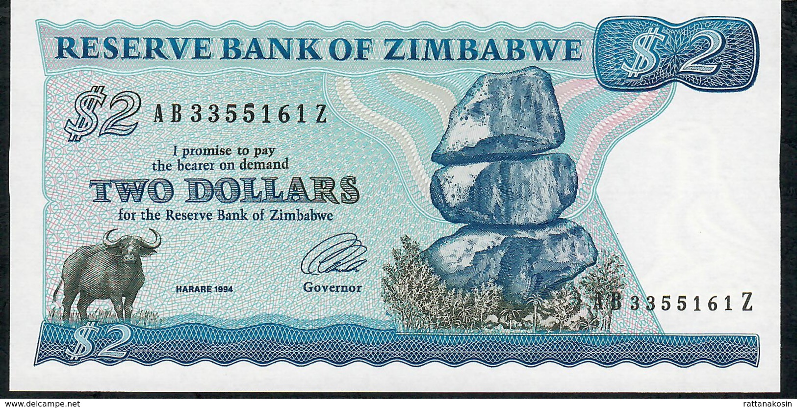 ZIMBABWE  P1c 2 DOLLARS 1994 #AB/Z   Type A   Signature 3   UNC. - Simbabwe