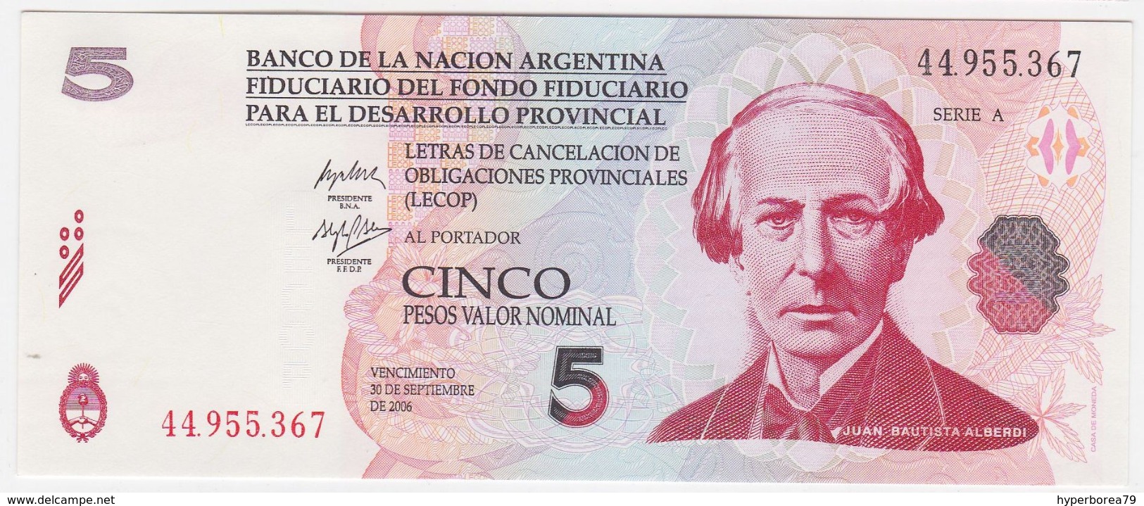 Argentina LECOP - 5 Pesos 30.9.2006 - UNC - Argentina