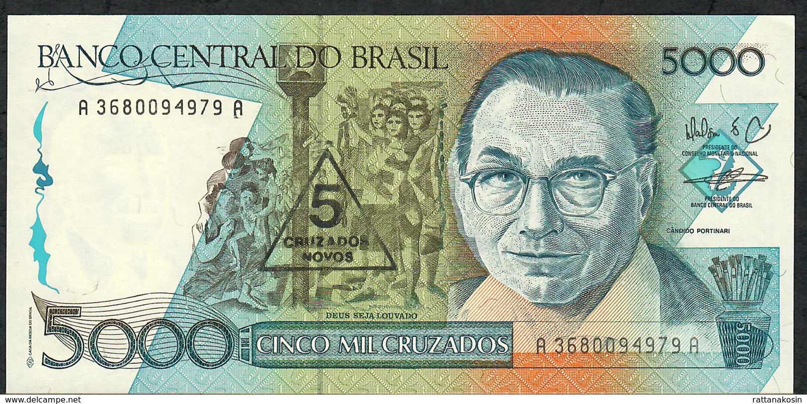BRAZIL P217b 5 C.N./5000 CRUZADOS 1989 Signature 27 UNC. - Brasile