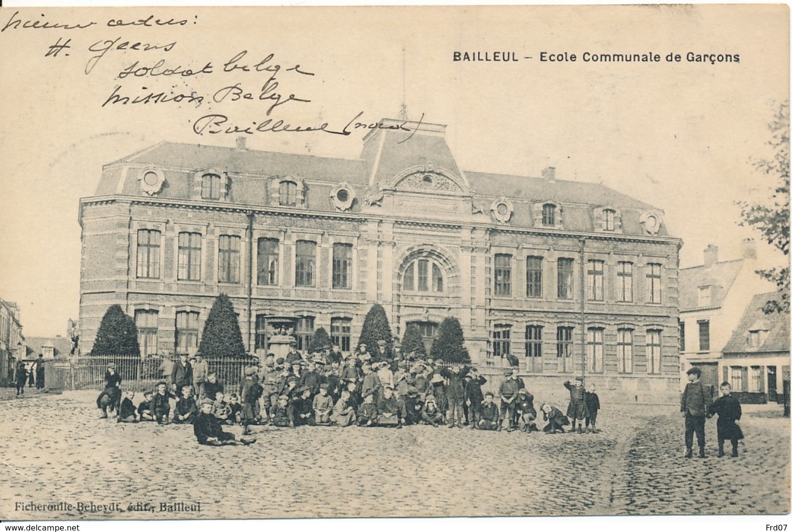 CV Bailleul – Ecole De Garçons Expédié Par Soldat Belge Via Fieldpost Anglais 26 AU 15 – Censure Anglaise - Esercito Belga