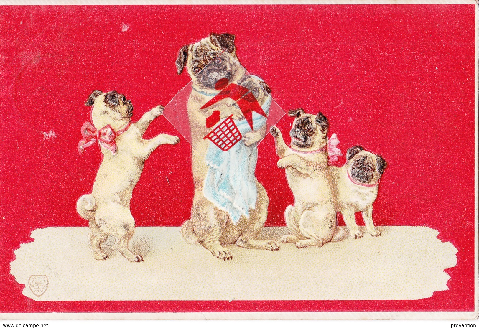 Carte Gaufrée " Maman Chien Avec Petit Chiot Avec 3 Autres Chiots - Autres & Non Classés