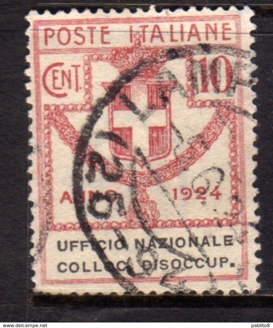 ITALY KINGDOM ITALIA REGNO 1924 PARASTATALI UFFICIO NAZIONALE COLLOCAZIONE DISOCCUPATI CENT. 10 USATO USED OBLITERE' - Portofreiheit