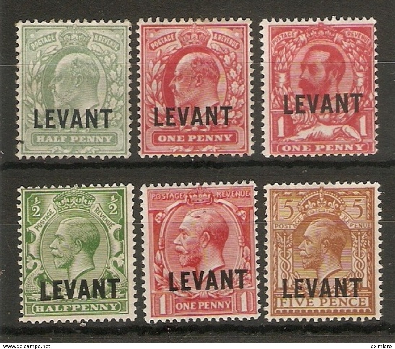 BRITISH LEVANT 1905 - 1921 SG L1, L2, L13, L16, L17, L21 UNMOUNTED MINT/MOUNTED MINT Cat £37.90 - Levant Britannique
