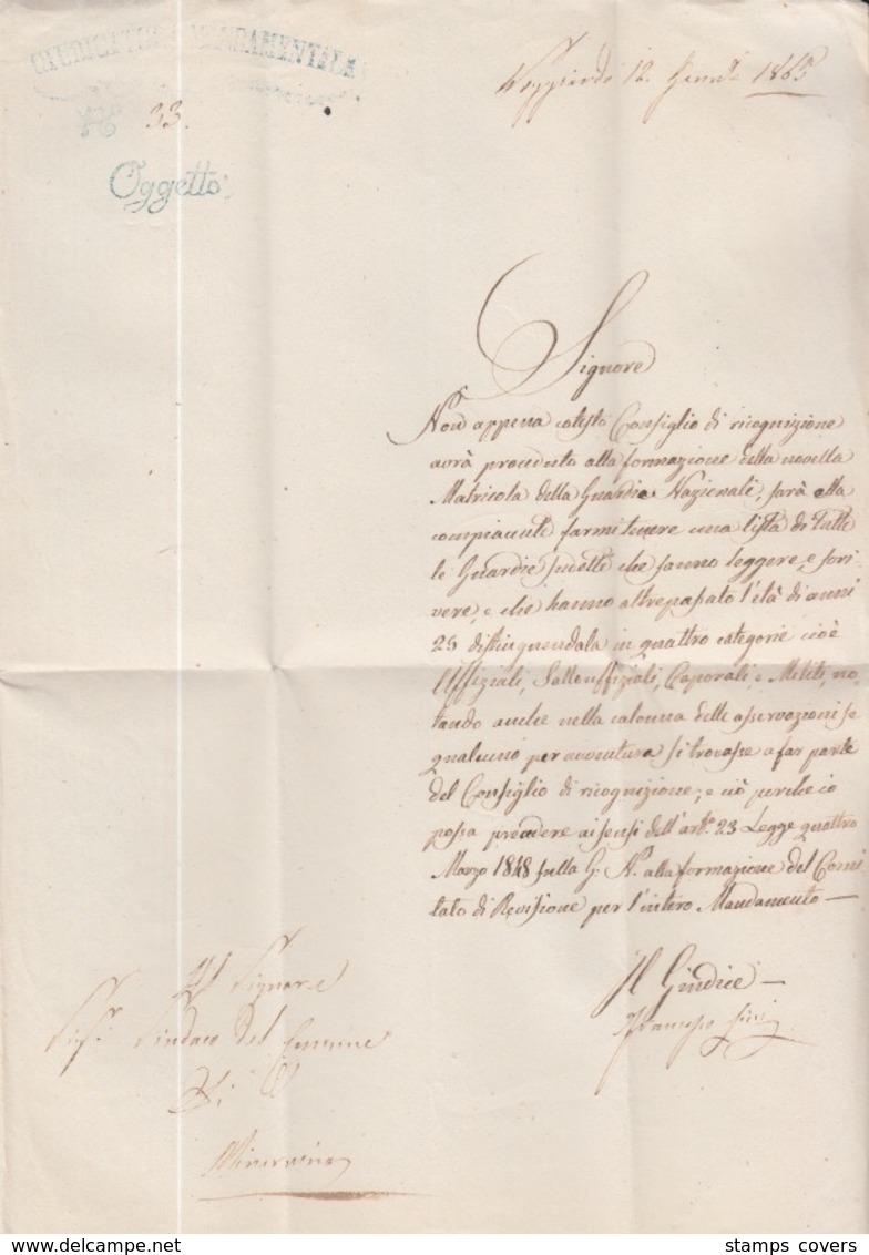 ITALIA USED COVER  12/01/1865 POGGIARDO TO LECCE - ...-1850 Préphilatélie