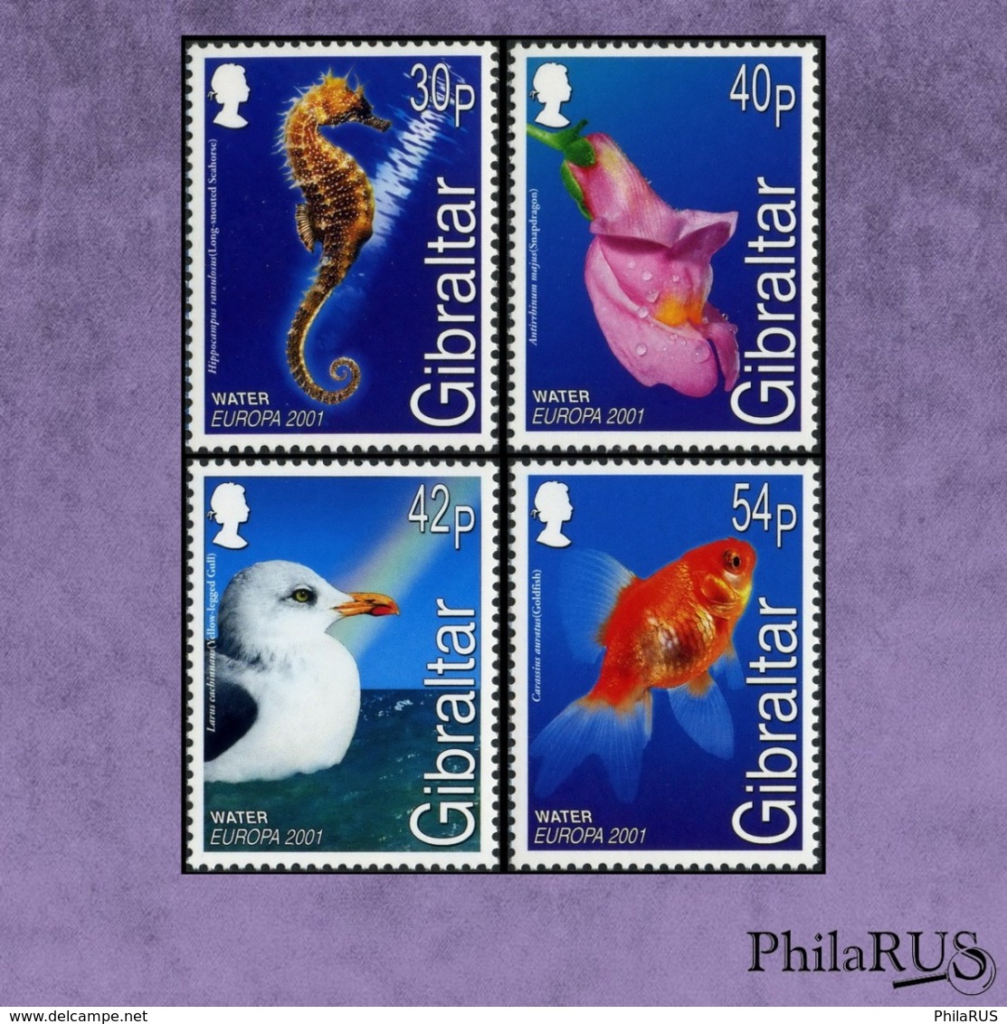 [ Fishes ] GIBRALTAR 2001 Mi.962-965 Europa Water Marine Flora & Fauna Birds / Set, 4v (MNH **) - Pesci