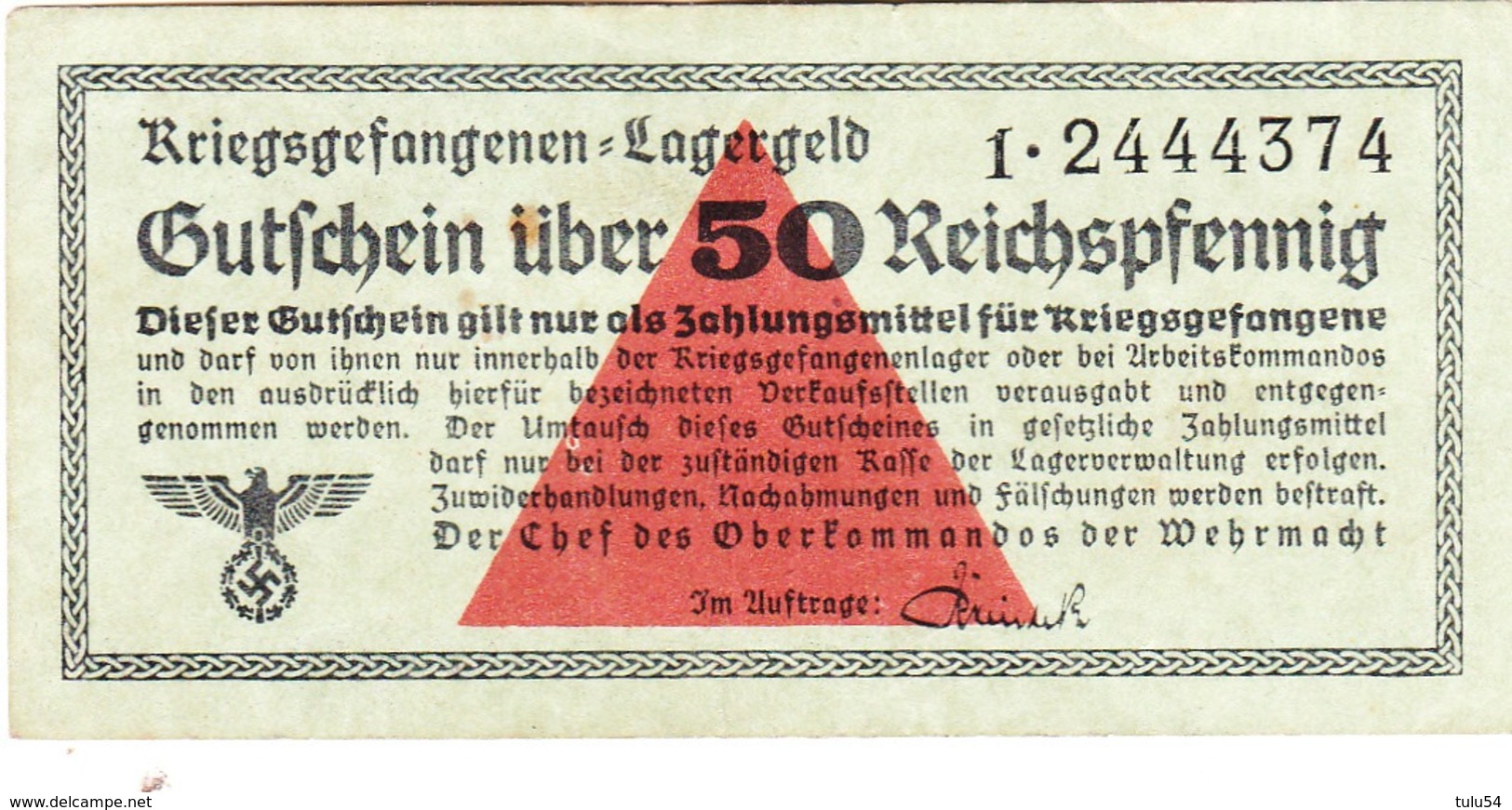 Billet De 50 Reichspfennig - Autres & Non Classés