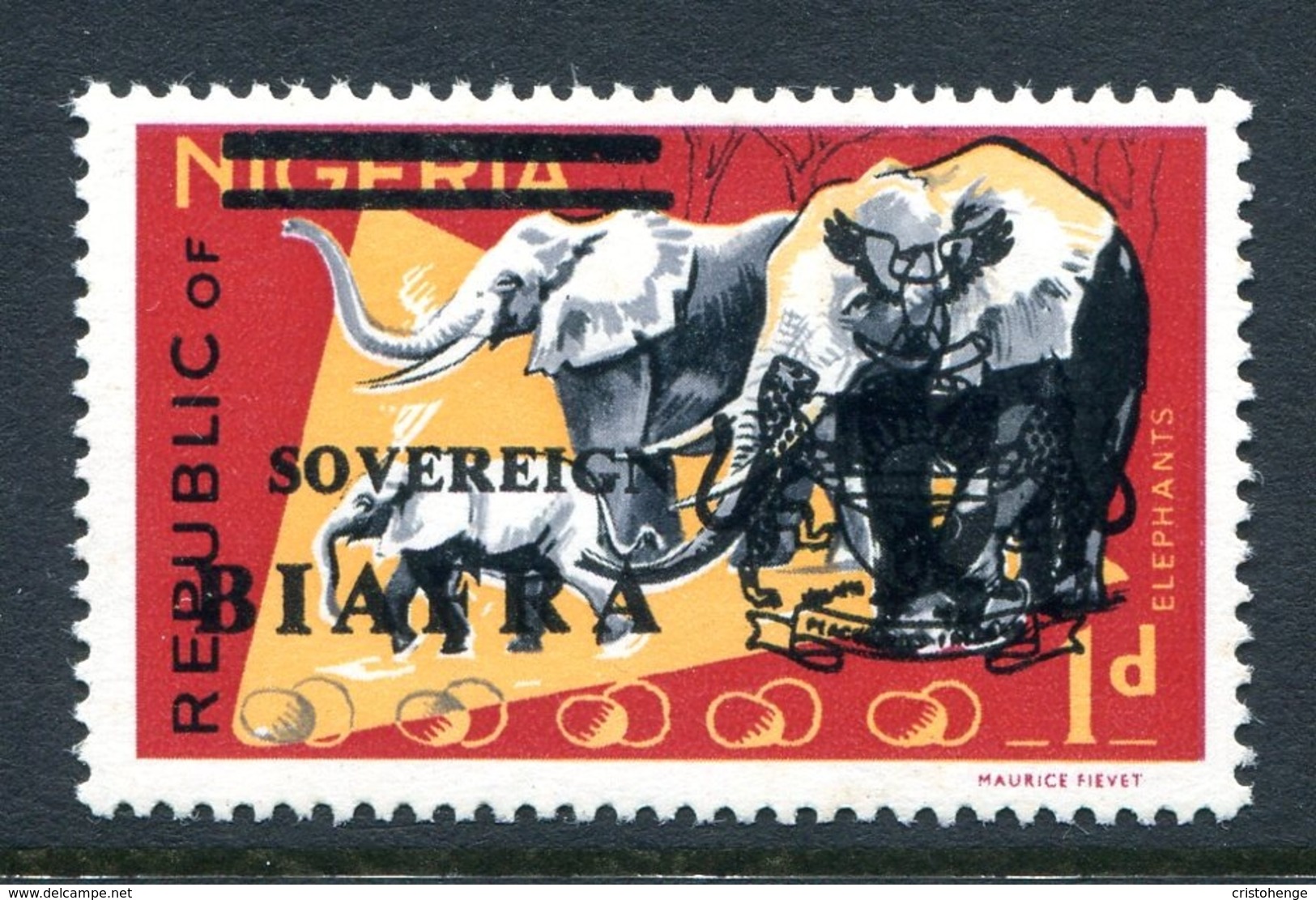 Biafra - Nigeria 1968 Wildlife Overprints - 1d Elephants HM (SG 5) - Nigeria (1961-...)