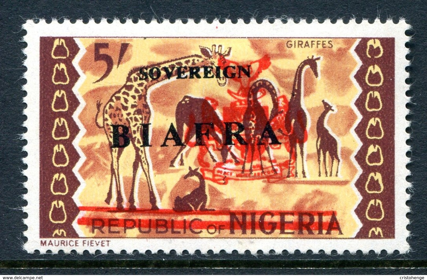 Biafra - Nigeria 1968 Wildlife Overprints - 5/- Giraffes HM (SG 14) - Nigeria (1961-...)