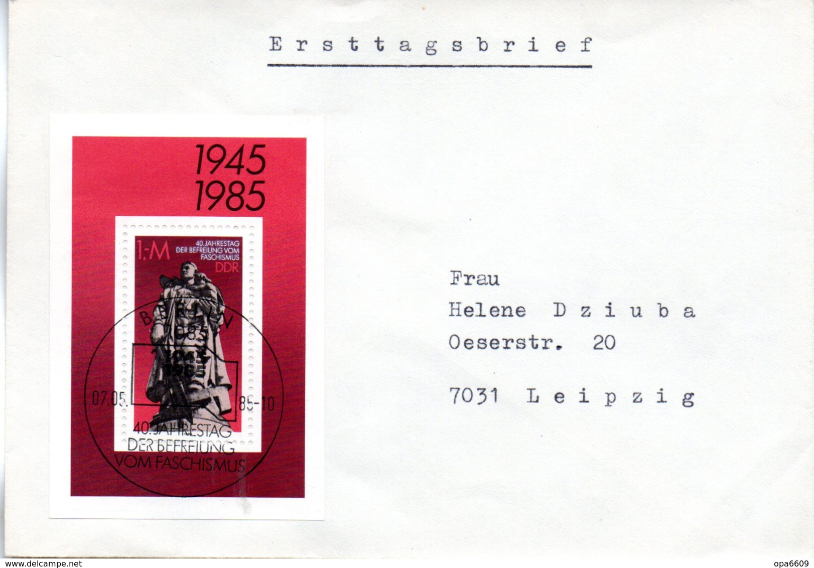 (SB-FDC) DDR Blanko-FDC Mi Block 82 "40. Jahrestag Der Befreiung Vom Faschismus", ESSt  BERLIN 7.5.1985 - Sonstige & Ohne Zuordnung