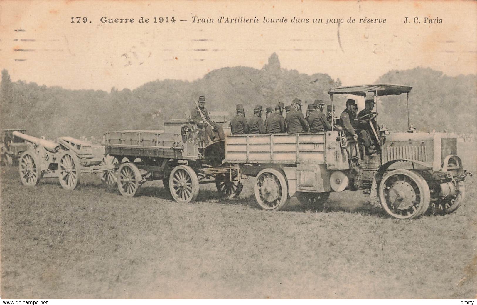 Militaire Guerre 1914 1918 Train D' Artillerie Lourde Dans Un Parc De Réserve Camion Canon Cachet 1915 - Guerre 1914-18